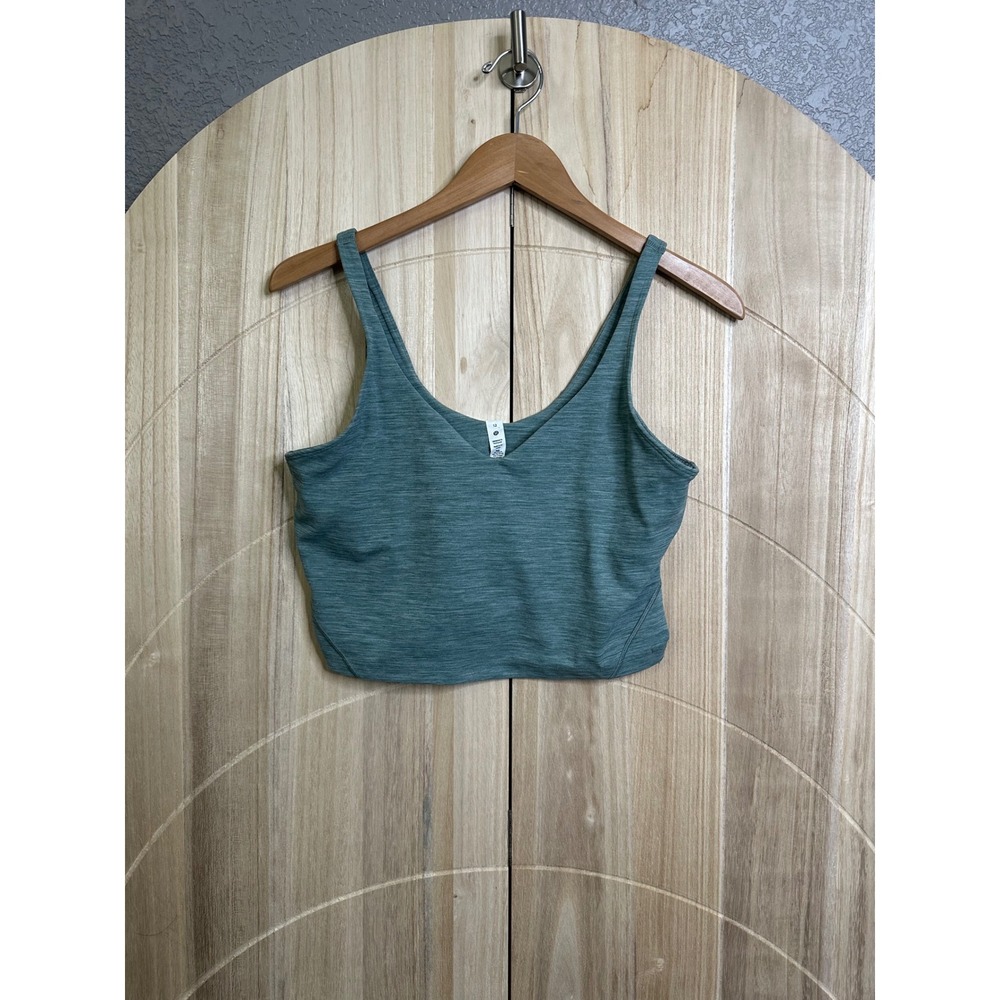 Lululemon Align Tank Top Heathered Teal Nulu Crop Shelf Bra Size 12